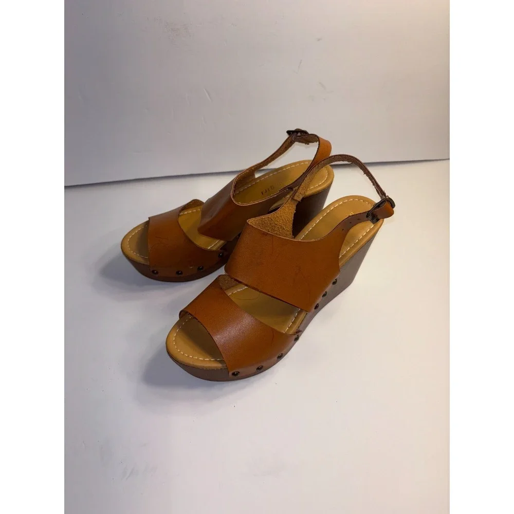 Madden Girl Driiggs Wedge Sandal Women's 8.5 Brown Faux Leather Comfort Open Toe